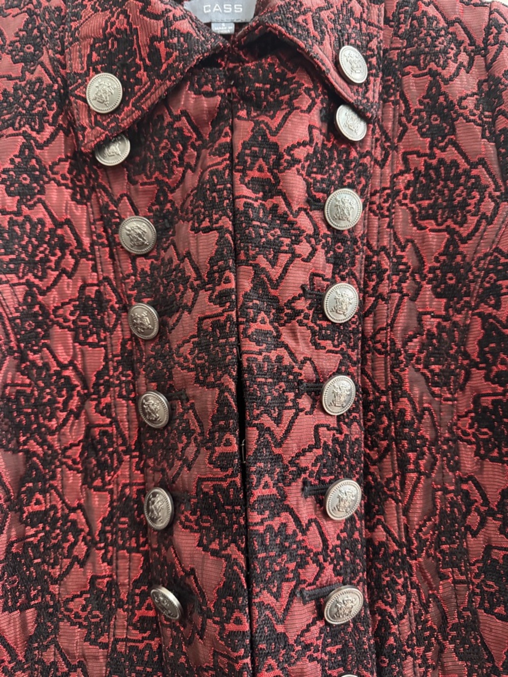 Cass Red Brocade Military-Style Blazer Jacket - Picture 2 of 8